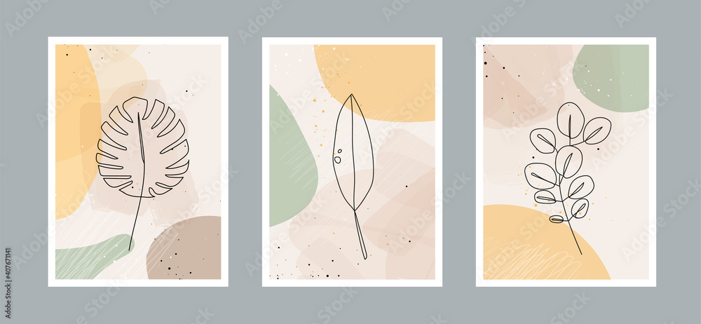 Modern abstract line leaves in lines and arts background with different shapes for wall decoration, postcard or brochure cover design. Vector illustrations design
