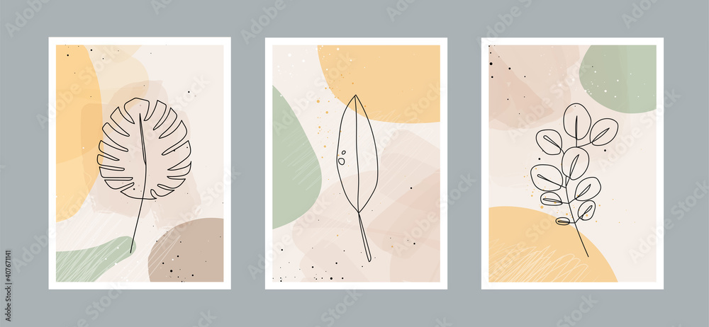 Modern abstract line leaves in lines and arts background with different shapes for wall decoration, postcard or brochure cover design. Vector illustrations design