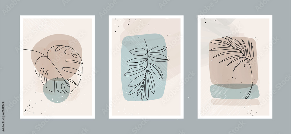 Modern abstract line leaves in lines and arts background with different shapes for wall decoration, postcard or brochure cover design. Vector illustrations design