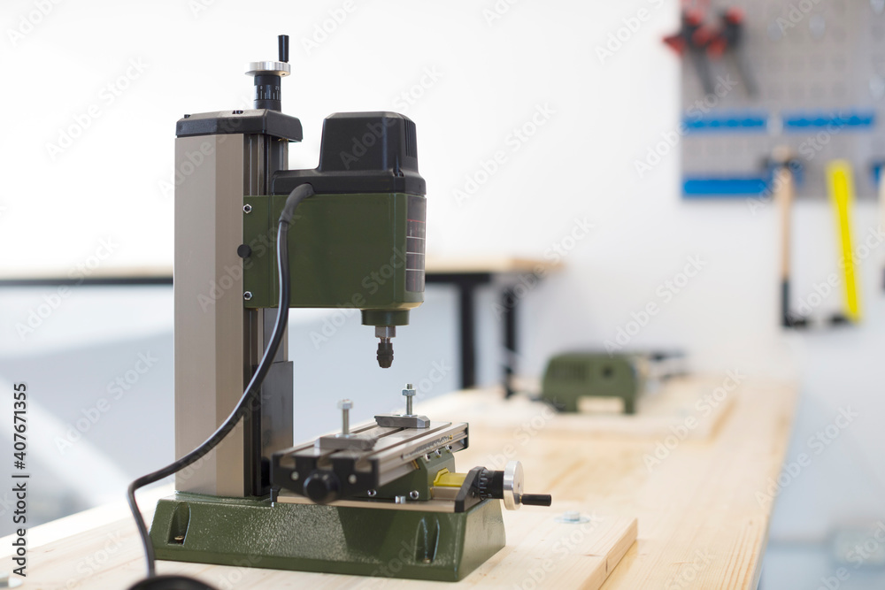 Fototapeta premium Industrial wood machine in carpenter workshop