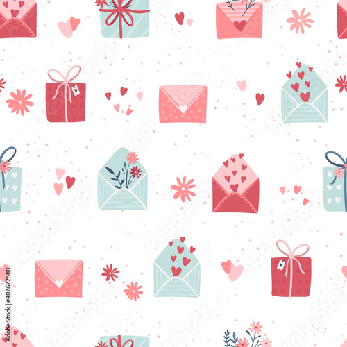 Lovely hand drawn Valentine's Day seamless pattern, cute design elements, boho style, great for wrapping, textiles, fashion, banners, wallpapers - vector design