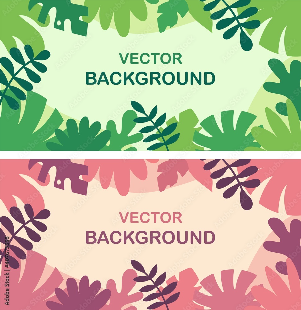 Obraz premium Vector background illustration with leaves and plants