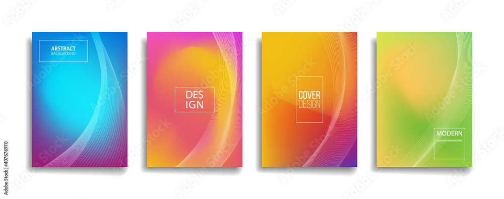 bright gradient color abstract line pattern background cover design. modern background design with trendy and vivid vibrant color. blue violet red orange green placard poster vector cover template.