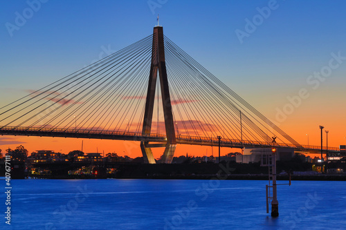 Anzac Bridge at Sunset orange and blue skies Sydney NSW Australia photo