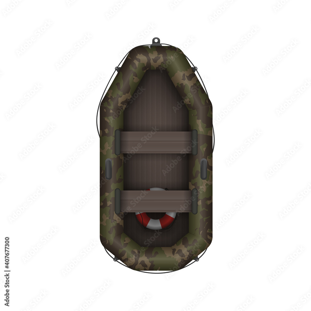 Rubber inflatable boat for fishing on a white background top view. Vector. Rubber inflatable boat for fishing on a white background top view. Vector.