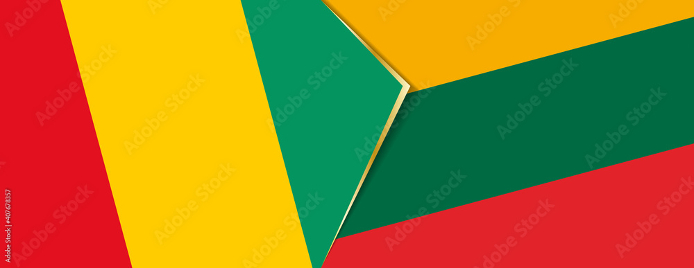Guinea and Lithuania flags, two vector flags. Guinea and Lithuania flags, two vector flags.