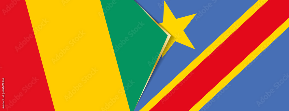 Guinea and DR Congo flags, two vector flags. Guinea and DR Congo flags, two vector flags.
