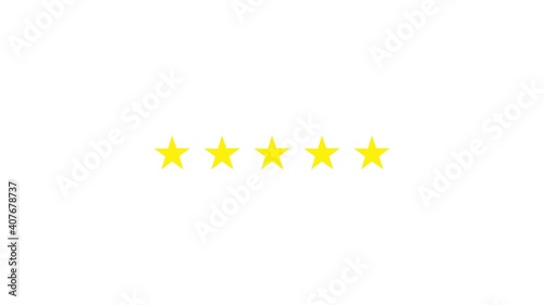 star rating animation. Rating five stars on white background