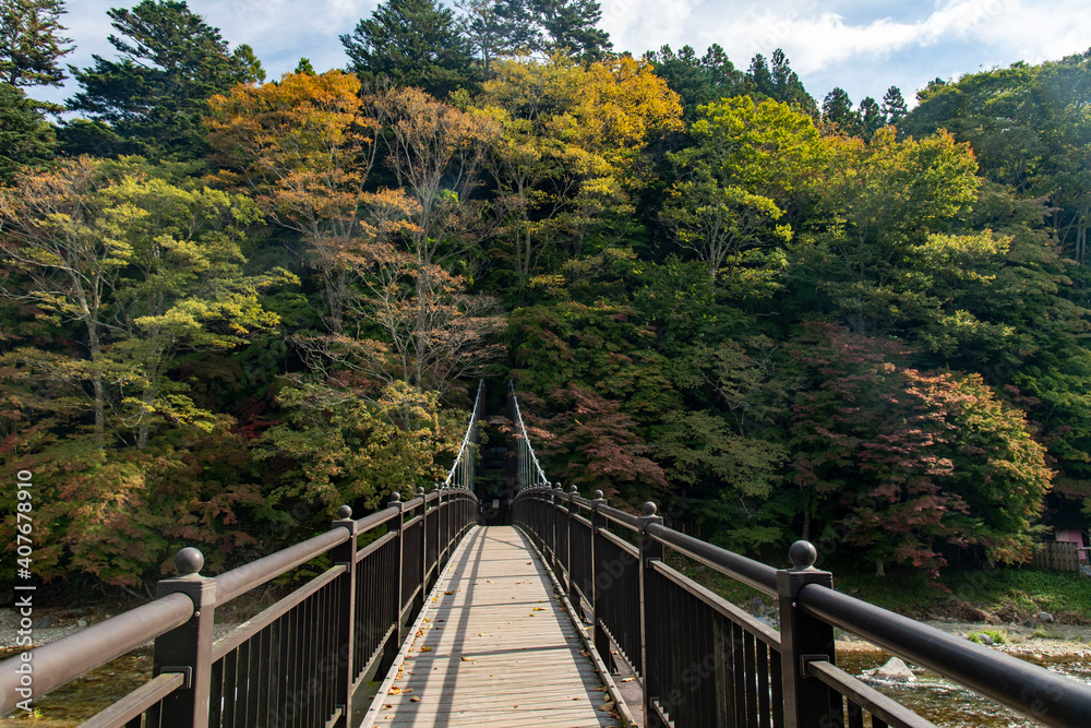 栃木県　塩原温泉　紅の吊り橋