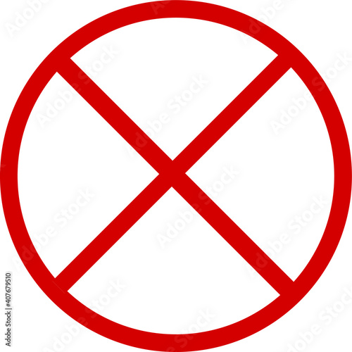 Prohibited and forbidden NO red circle with double slash or cross sign on transparent base and transparent background.