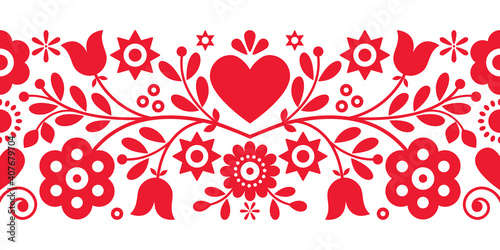 Retro Polish floral folk art vector greeting card or seamless pattern inspired by old highlanders embroidery Lachy Sadeckie from Nowy Sacz in Poland 
	