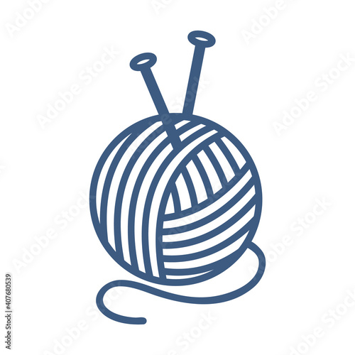 Ball of yarn with knitting needles. Skeins of wool. Tools for knitwork, handicraft, crocheting, hand-knitting. Female hobby. Vector illustration isolated on white background. Hobby logo