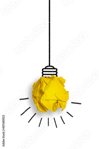 light bulb made from yellow paper ball