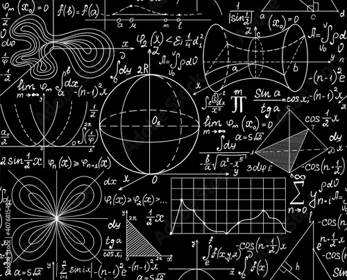 Mathematical scientific vector seamless pattern with equations, formulas and calculations. You can use any color of background