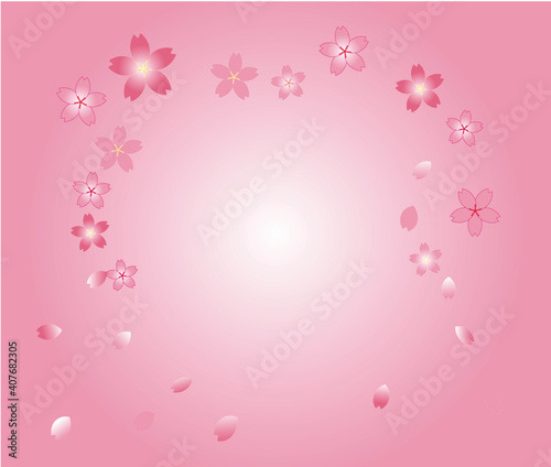 ピンク色の桜の花のベクター素材(グラデーション背景) 