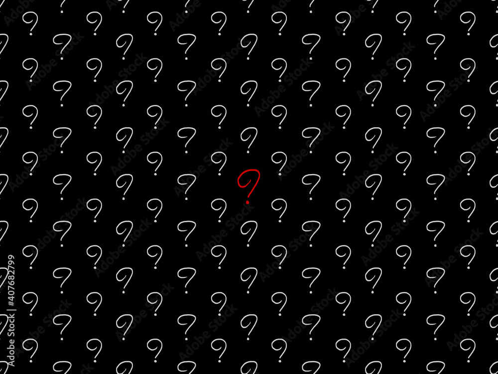 Biggest problem and critical issue concept. Many questions to challenge answer. The most important problem to solve. Solution in difficult situation. Question mark seamless pattern. Crisis management.