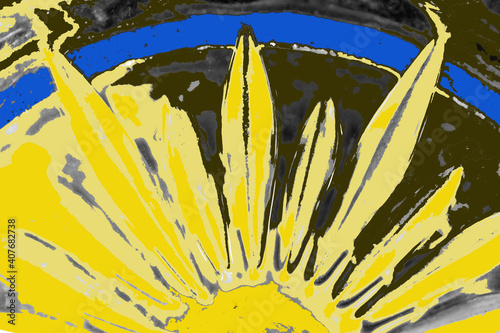 Sun illustration abstract with rays in yellow, blue and gray