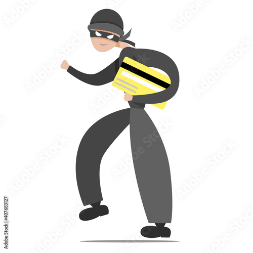 The thief escapes with a credit card. Thief in a mask.