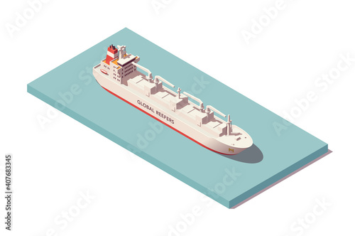 Isometric reefer bulk carrier vessel. Low poly bulker ship. Vector illustrator. Collection