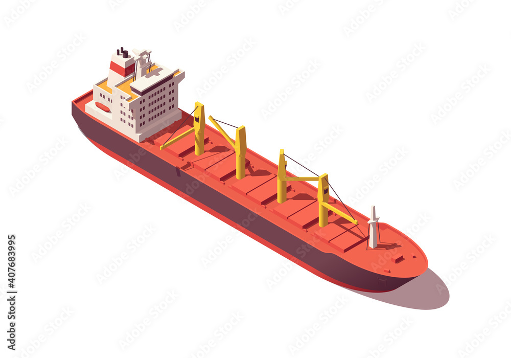 Isometric bulk carrier vessel. Low poly handysize bulker ship. Vector illustrator. Collection Isometric bulk carrier vessel. Low poly handysize bulker ship. Vector illustrator. Collection