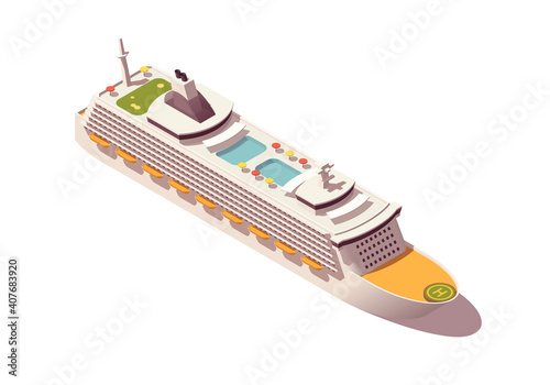 Isometric Cruise liner vessel. Low poly passenger ship. Vector illustrator. Collection