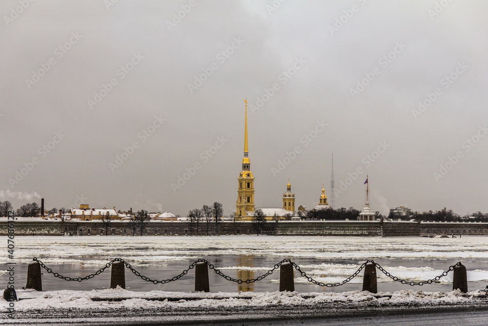 Peter and Paul Fortress in St. Petersburg in winter