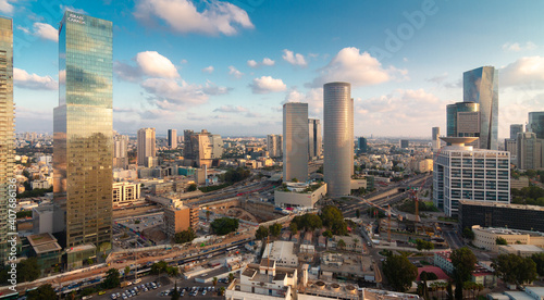 Tel Aviv-Yafo  Israel - September 23  2020  Tel Aviv aerial panorama. Modern glass skyscrapers