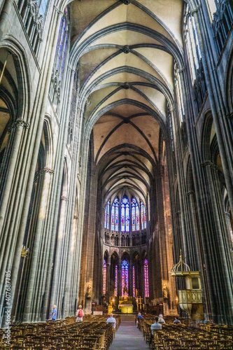 Clermont-Ferrand  France - September 17th  2019  Inside Notre de L Assomption Cathedral  a majectic 13th century gothic cathedral built in volcanic stone in the historic center of Clermont Ferrand.