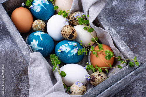 Easter blue eggs painted of natural dye