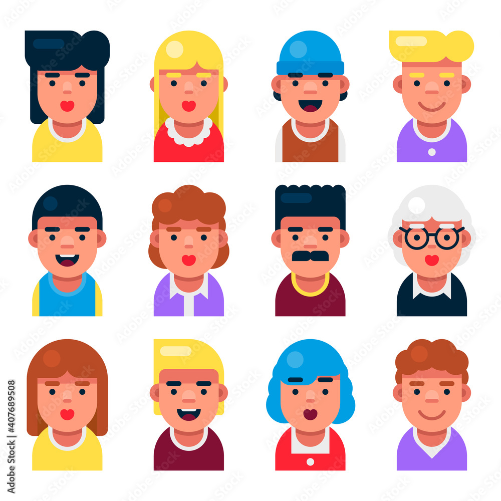 Avatar Userpic Set. Cute Cartoon Characters Icons Set for User Profile. Vector