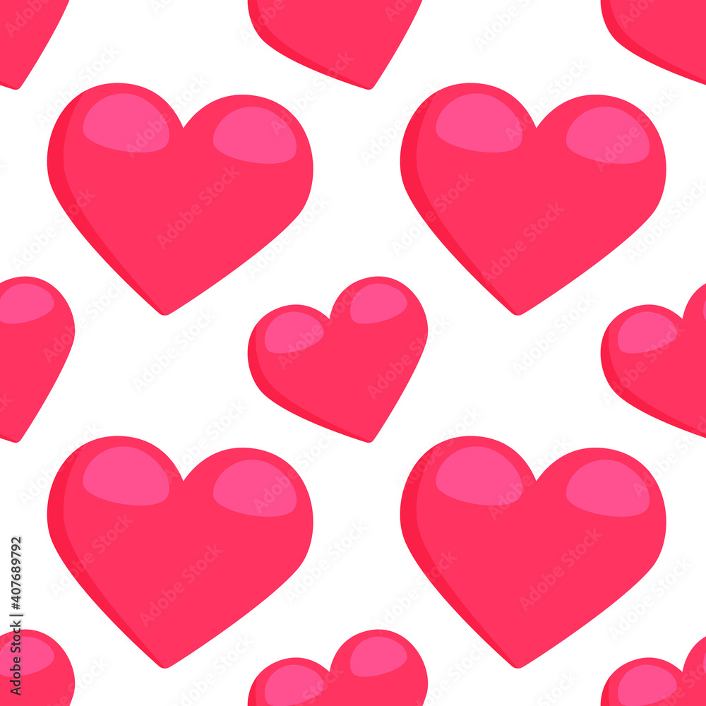 Red Heart Emoji Pattern. Love Seamless Background Symbols. Silhouette Emoticon Romantic Valentines Retro Design Vector.