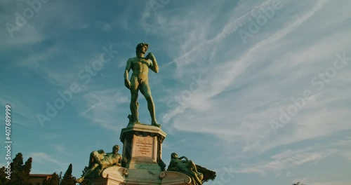 Statue David Estatue En Piazzale Michelangelo Sunset, Florence, Italy photo
