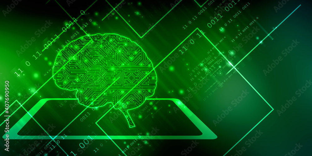 Obraz premium 2d illustration Concept of thinking, background with brain, Abstract Artificial intelligence. Technology web background 