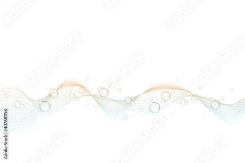 泡　波線　ウェーブ　背景　Abstract wave lines white background with fuzzy bubbles