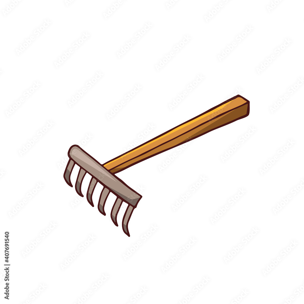 Doodle image of a garden rake. Garden element. Vector hand-drawn image for stickers, postcards, icons, web. Doodle image of a garden rake. Garden element. Vector hand-drawn image for stickers, postcards, icons, web.