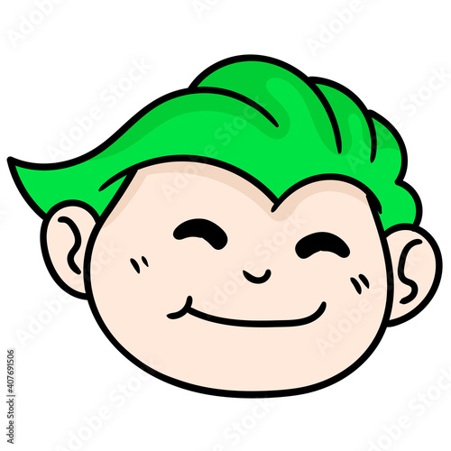 emoticon of a boy head with a friendly face with a happy smile, doodle icon image kawaii