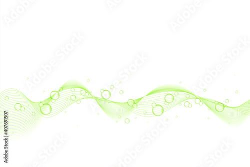 泡　波線　ウェーブ　背景　Abstract wave lines white background with fuzzy bubbles