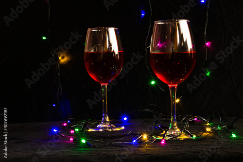 Two glasses of red wine on the table