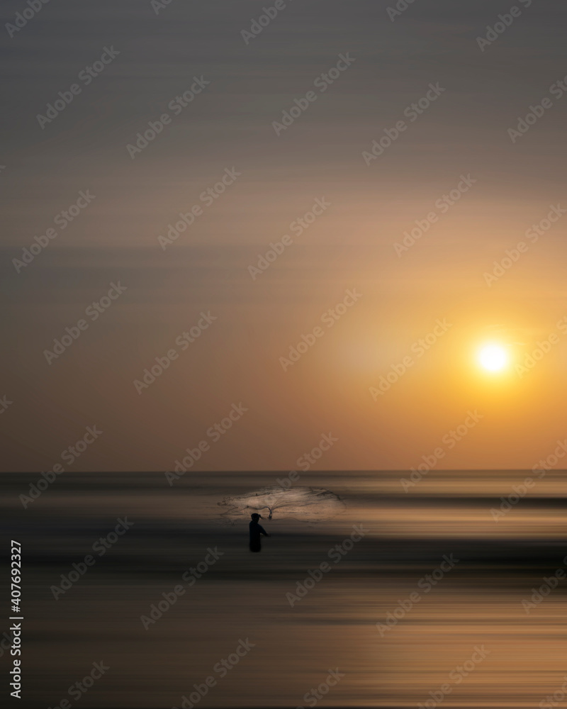 A minimalist attempt on sunrise and story of. a fisherman