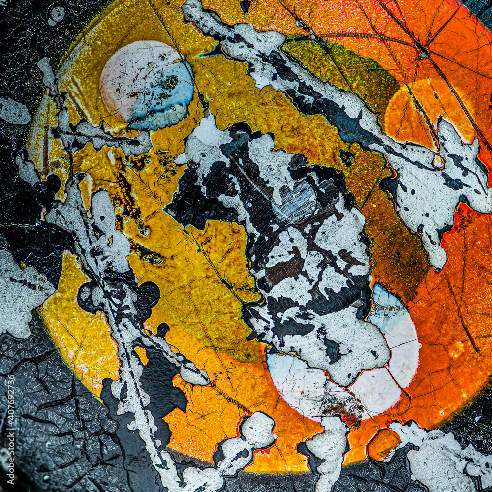 Fototapeta premium Colorful rust painting on an eroded Metal surface