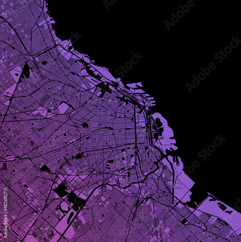 Buenos Aires, Ciudad de Buenos Aires, Argentina (ARG) - Urban vector megacity map with parks, rail and roads, highways, minimalist town plan design poster, city center, downtown, transit network
