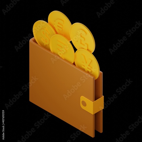 Isometric Icon wallet with coins