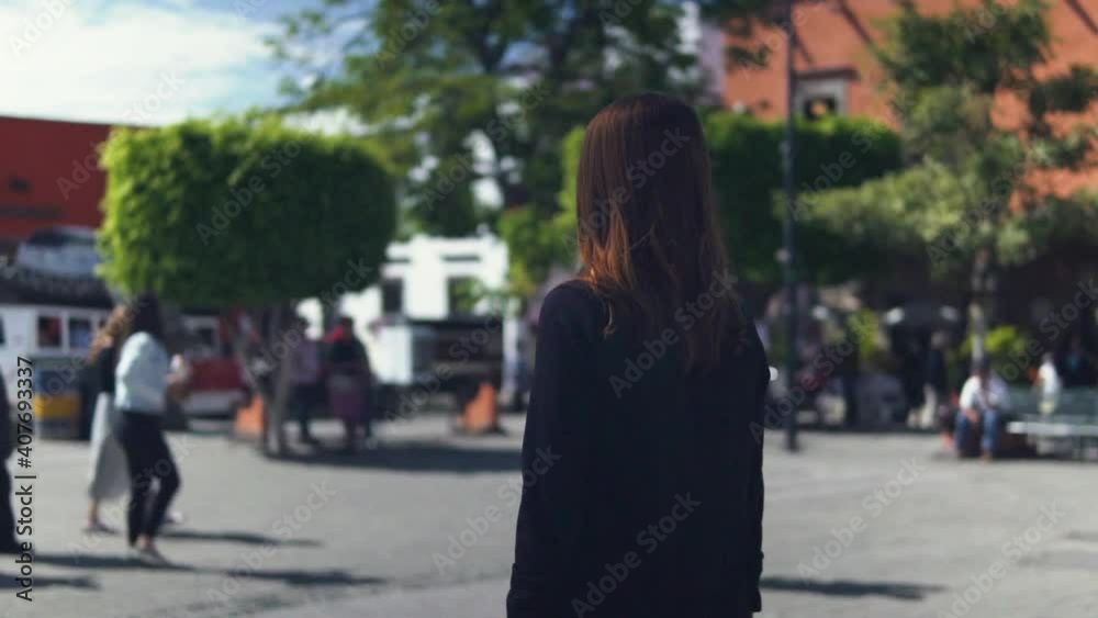 Hispanic girl model posing in Tequila town square in Jalisco, Mexico - Parallax Orbit medium shot Hispanic girl model posing in Tequila town square in Jalisco, Mexico - Parallax Orbit medium shot