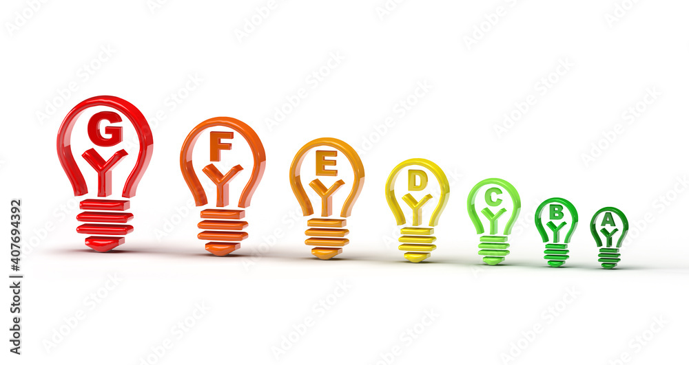 Energy efficiency concept with colored light bulbs. Energy efficiency concept with colored light bulbs.