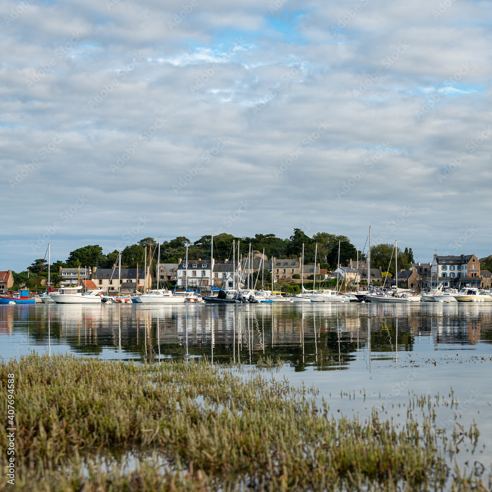 Harbor of Ploumanach on a partly cloudy day in summer Harbor of Ploumanach on a partly cloudy day in summer