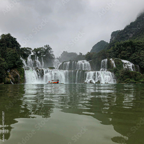 Cao Bang  Vietnam  january 18  2020 - People visiting Ban Gioc Waterfall