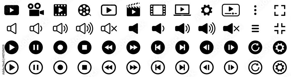 Media player icons collection. Video player icons. Cinema icon. Vector ...