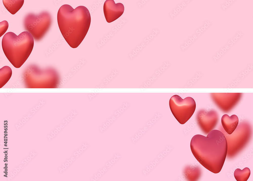 Pink Valentine's day banner with blurred hearts.