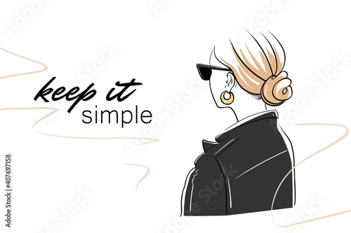Fashion woman from back in glasses and jacket