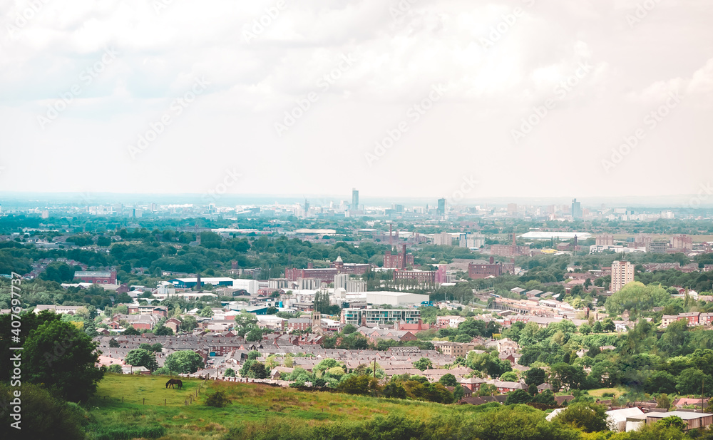 Fototapeta premium Manchester, the cities landscape from a distance.